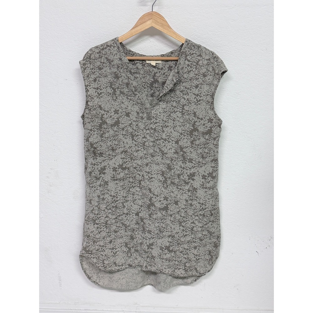 Cloth & Stone Grey Floral Sleeveless Blouse Split V-Neck High-Low Hem Large